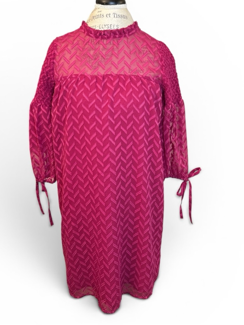 Susina Fuchsia Textured Sheer Yoke Dress